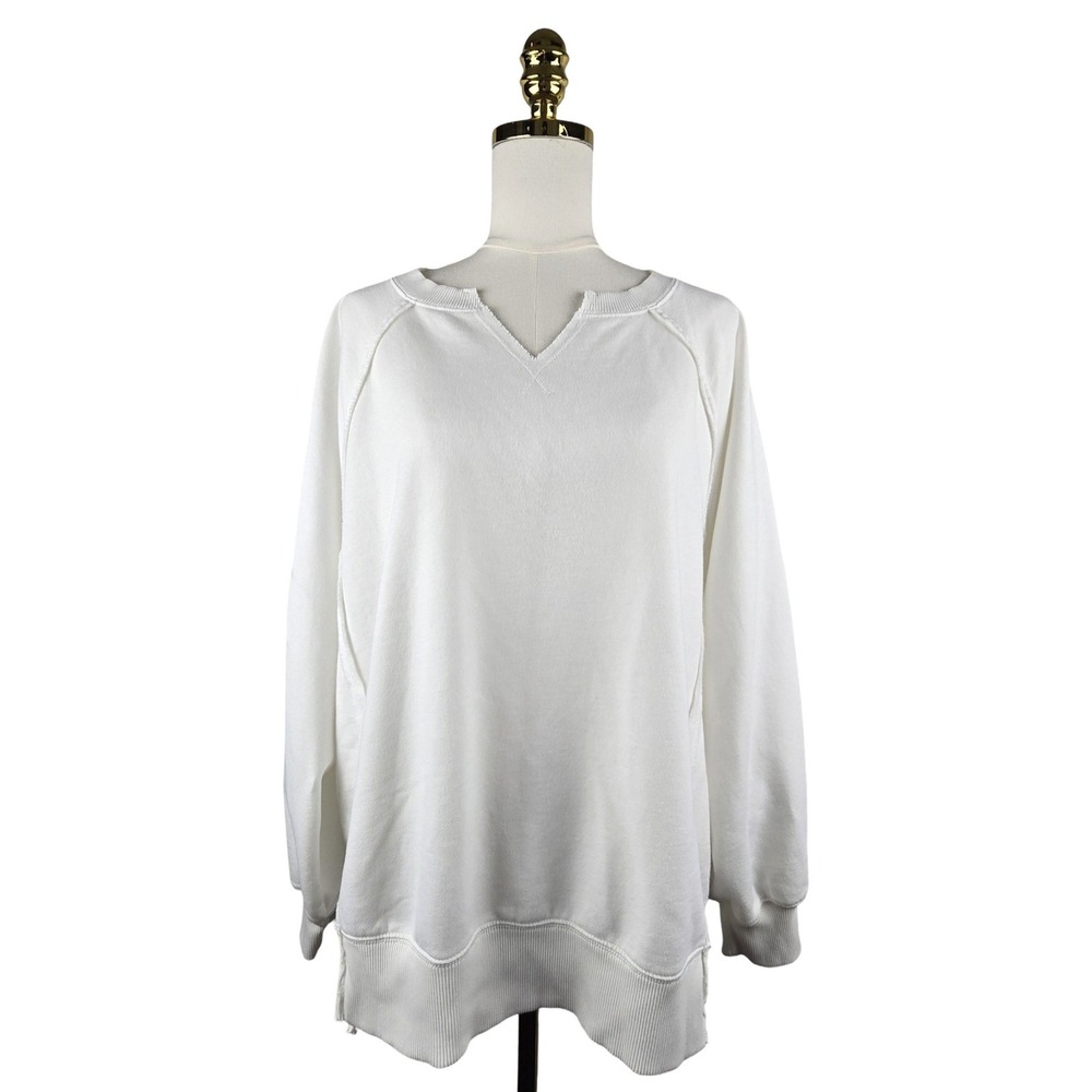 American Eagle Sweatshirt Women Large White This Feels Seriously Lived-In V Neck